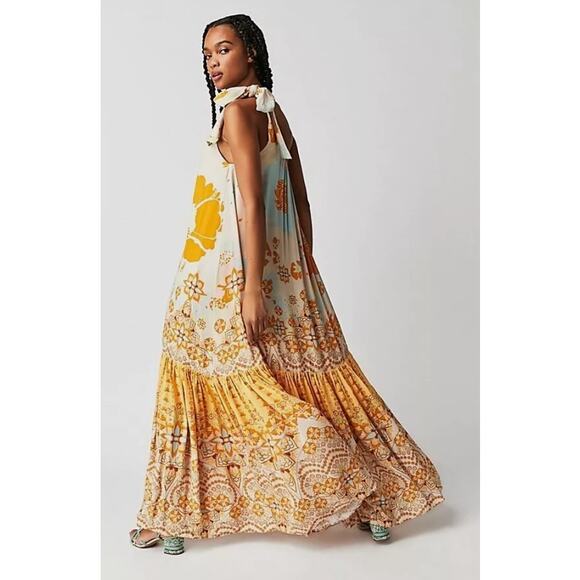 NEW Free People COTE D AZUR One Shoulder Flowy Maxi Dress in Tea Combo S NWOT - Picture 2 of 10